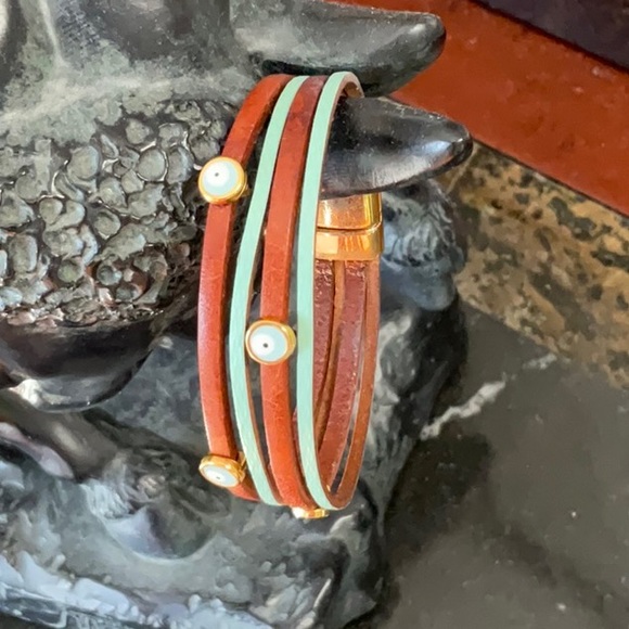 Evil Eye Leather Bracelet ~ Santorini - Picture 2 of 6